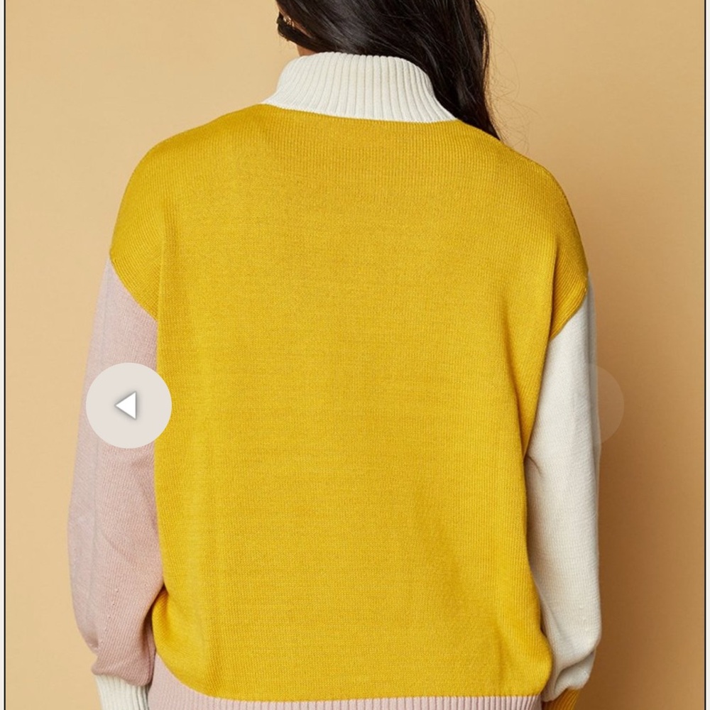 Back Beat Company Colorblock Turtleneck Sweater - Yellow, Pink, and Ivory - Picture 3 of 11